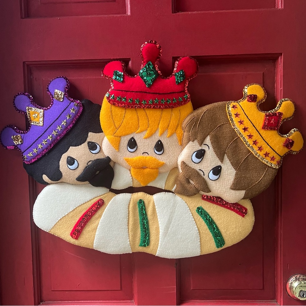 Three Wise Men Nativity Wall Hanging Door Decor VTG Christmas Handcrafted Felt